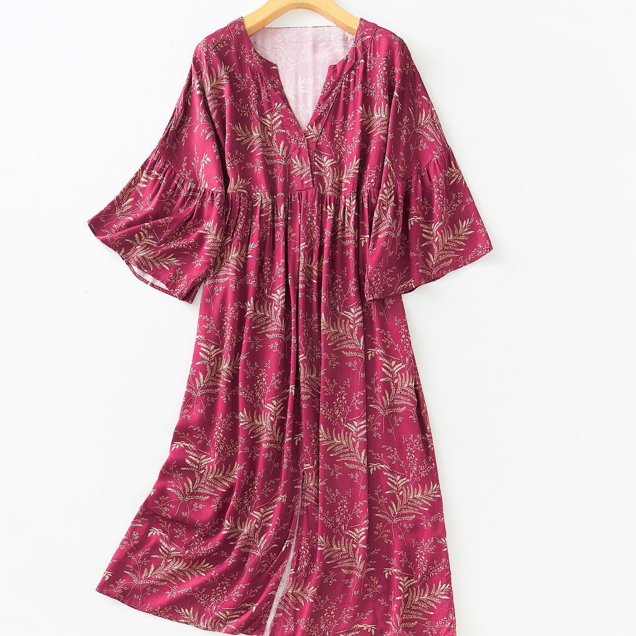 Red floral satin sleep dress, product photo