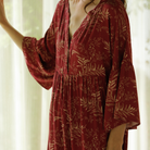 Wide sleeve of the red floral satin sleep dress