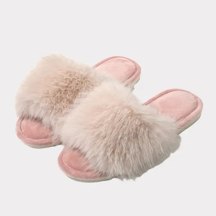Brown fluffy memory foam slippers, alternate view