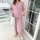 Woman wearing the dusty pink modal pajama set, full length