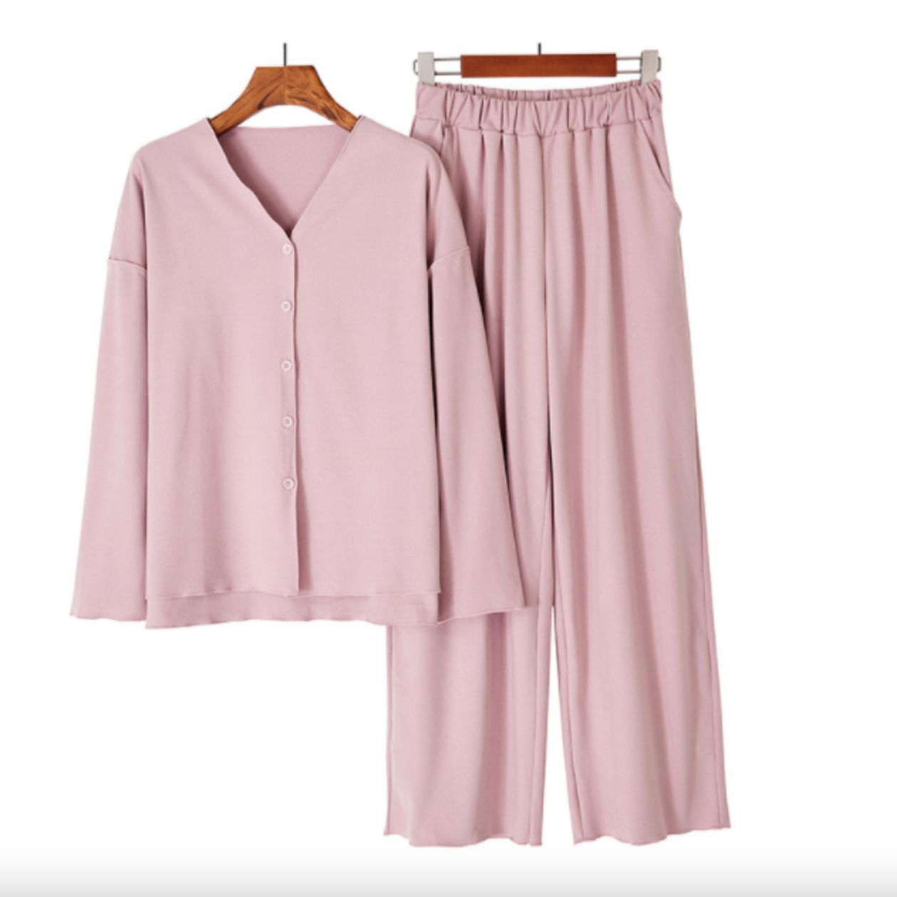 Dusty pink modal button-front pajama set, product photo