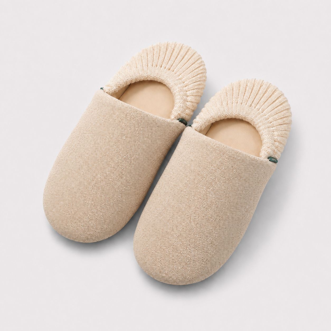 Tan quiet knit house slippers, product photo