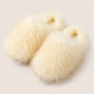 Butter milk shaggy faux fur slippers, product photo