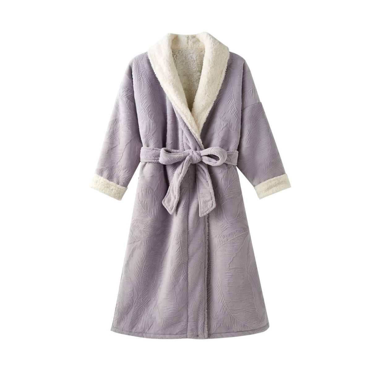 Lavender sherpa lined winter robe, product photo