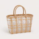 Small beige woven market tote, product photo