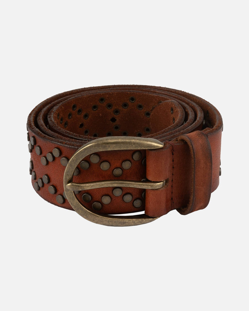 Oval Buckle Leather Studded Belt