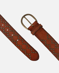 Oval Buckle Leather Studded Belt