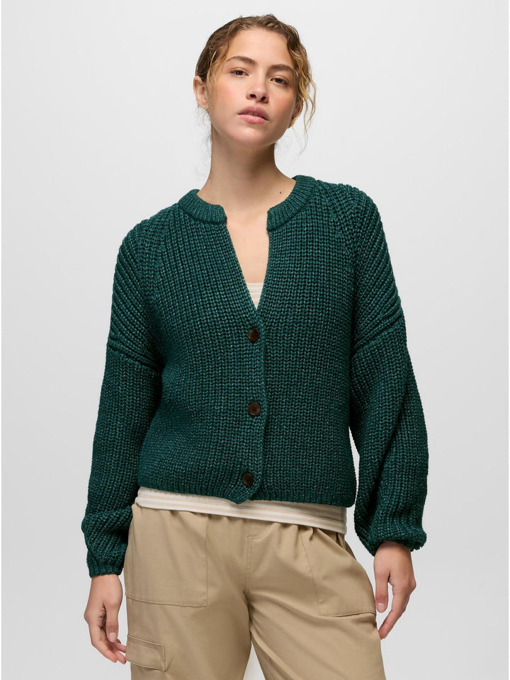 Women's chunky knit cardigan in green, shop sweaters at Ella Where She Shops