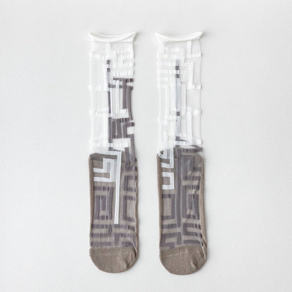 Asymmetrical Pattern Sheer Socks