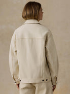 Faherty Driftwood Denim Jacket in Almond Milk, back view