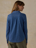 Faherty Sunwashed Knit Shirt in Medium Indigo Wash, back view