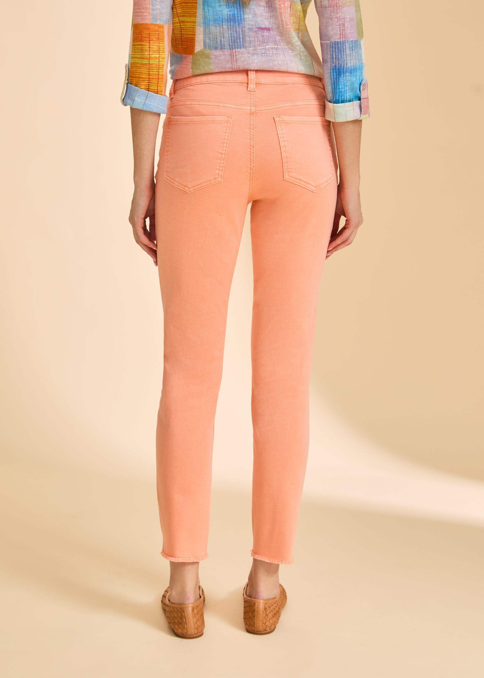 FDJ Olivia Slim Ankle jeans in cantaloupe, back view showing patch pockets