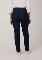 FDJ Petite Suzanne Straight Leg Jeans in Pleasant dark wash, back view with clean back pockets