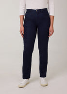 FDJ Petite Suzanne Straight Leg Jeans in Pleasant dark wash, front view showing high rise and straight leg