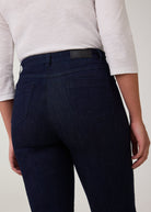 Close-up of FDJ Petite Suzanne Straight Leg Jeans in Pleasant dark wash, clean back pocket and waistband detail