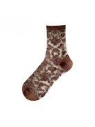 Coffee brown sheer floral lace sock