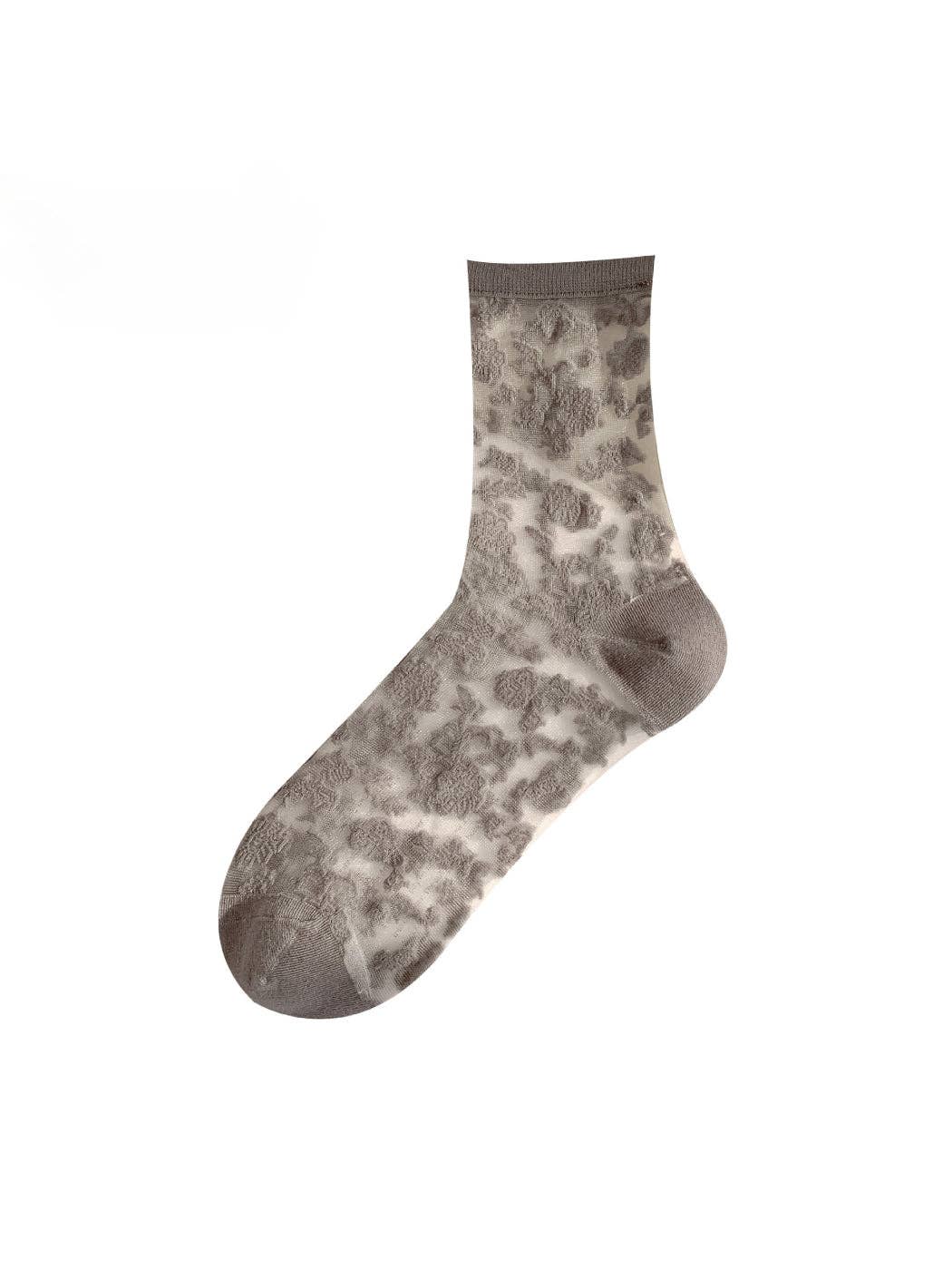 Grey sheer floral lace sock
