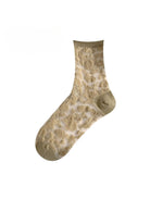 Khaki sheer floral lace mid-calf sock