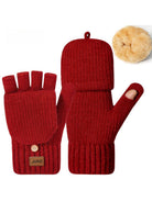 Red knit convertible mitten gloves