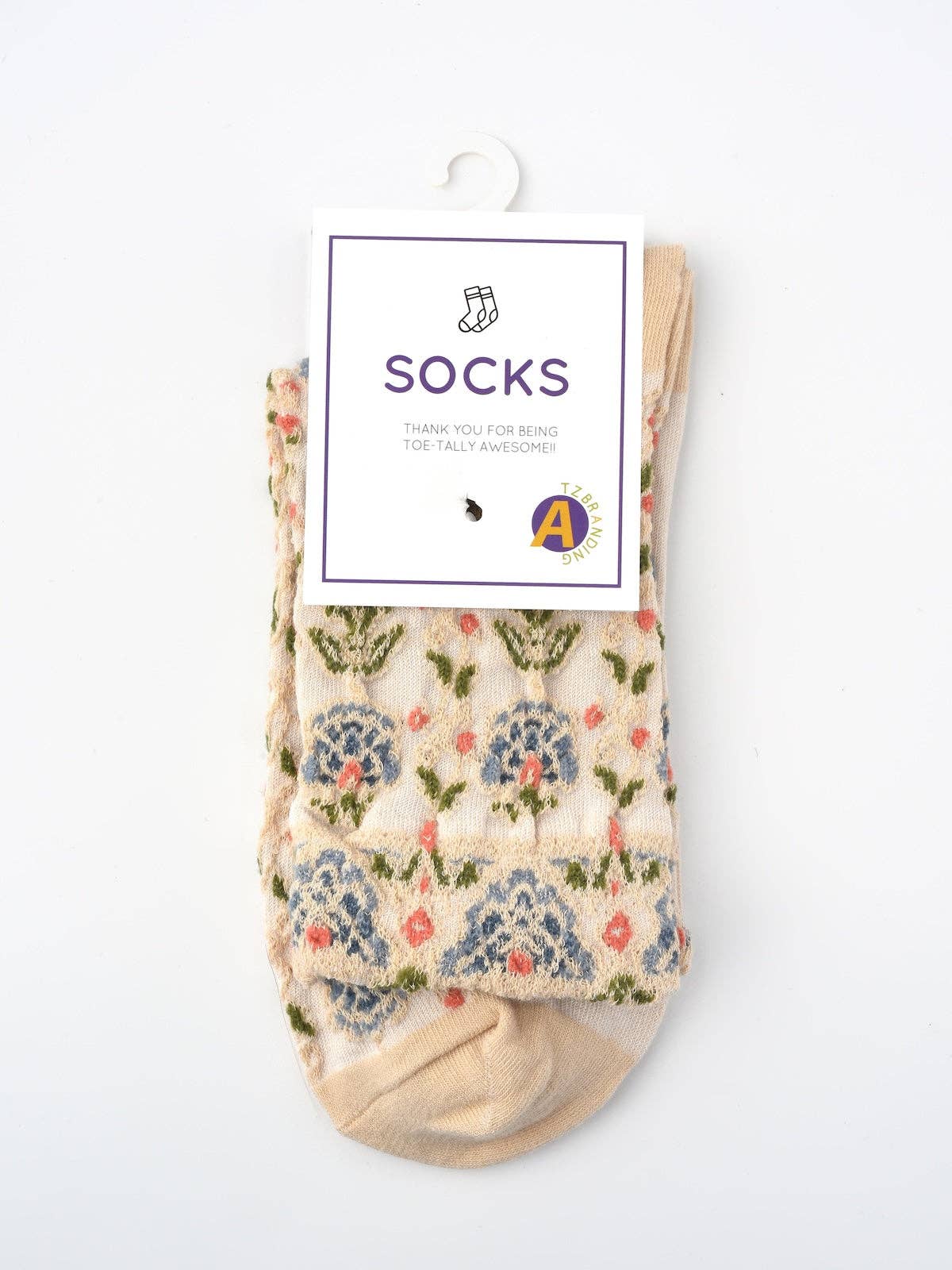 Cream embossed vintage floral sock
