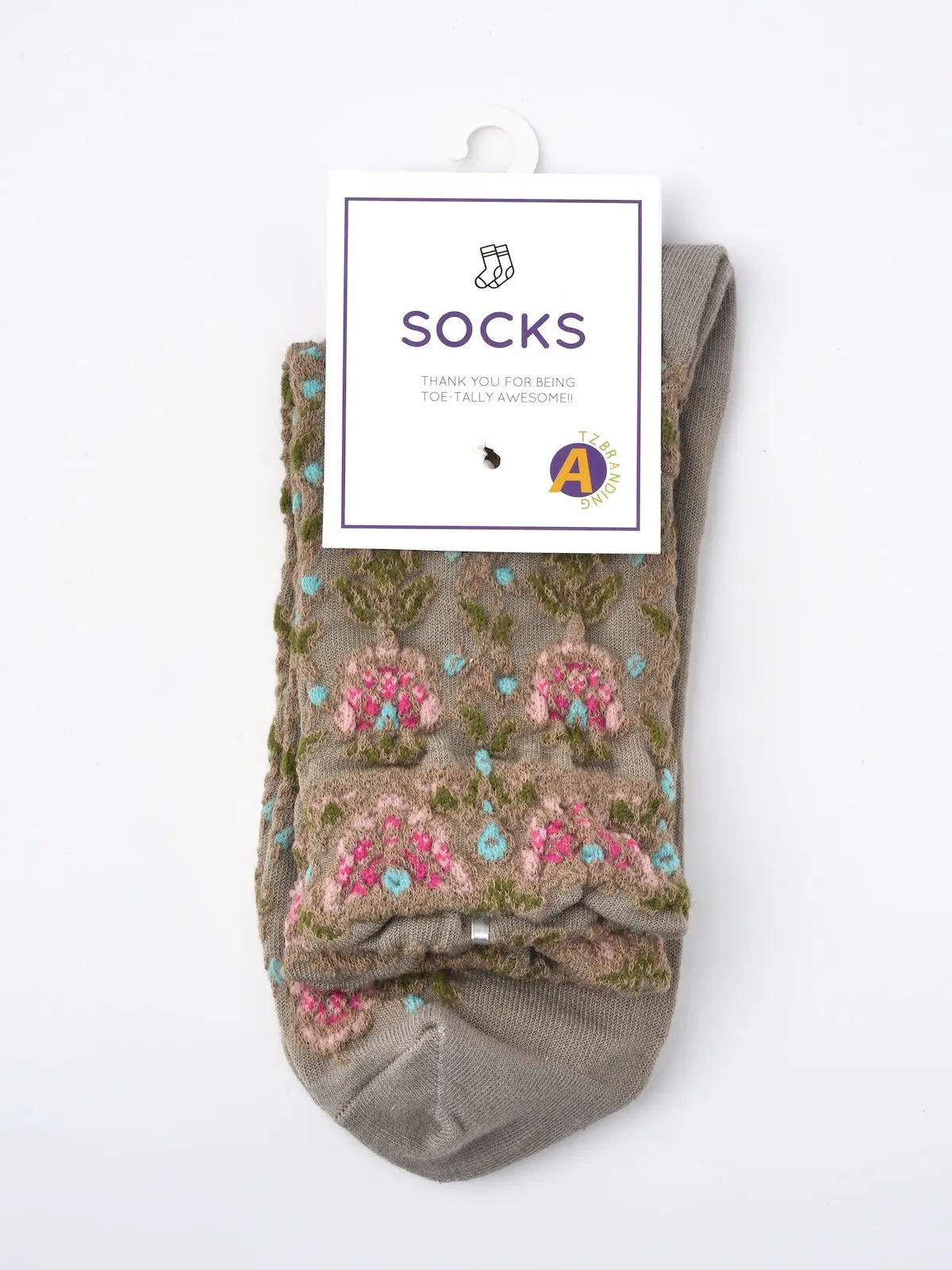 Embossed vintage floral mid-calf socks, product photo