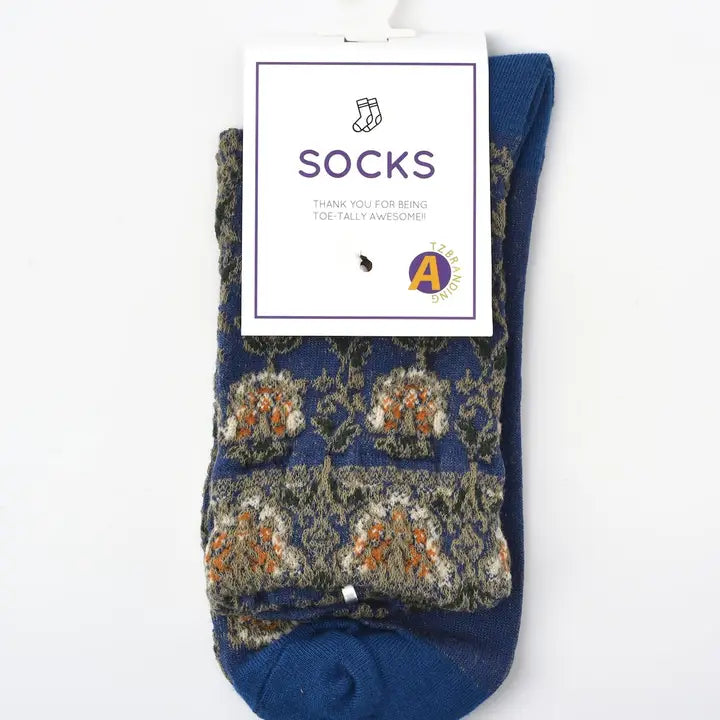 Embossed vintage floral mid-calf socks, alternate view