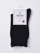Black ribbed crew sock with lettuce edge