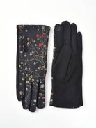 Black floral print touchscreen gloves