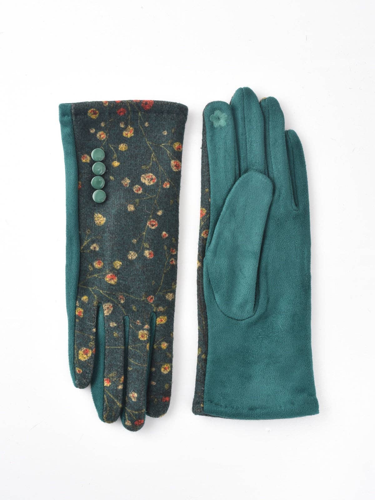 Green floral print touchscreen gloves