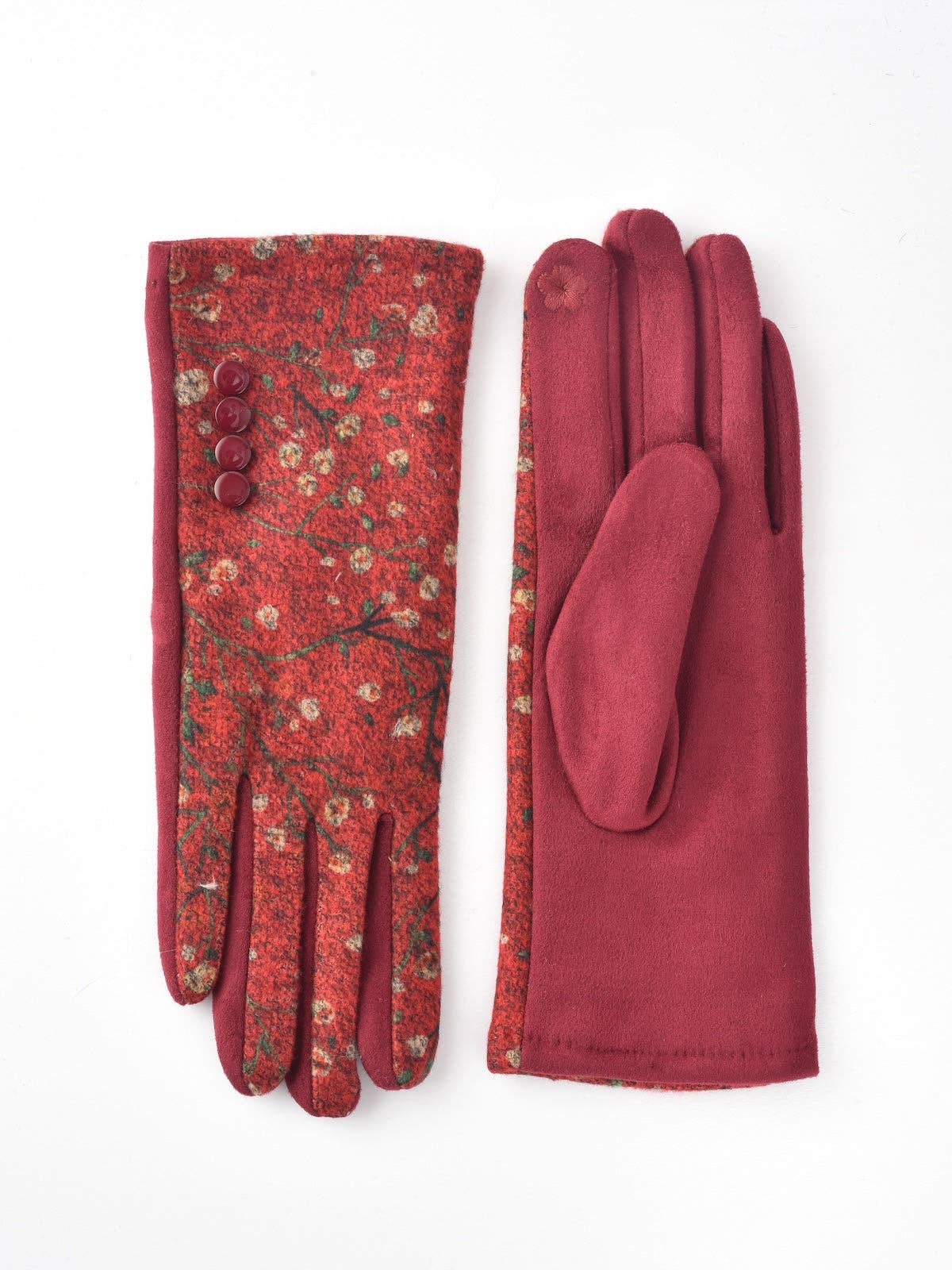 Red floral print touchscreen gloves