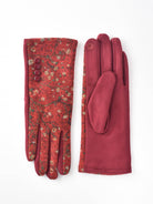 Red floral print touchscreen gloves