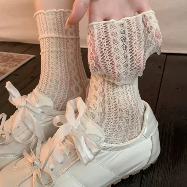 Lace ruffle crew socks, alternate view