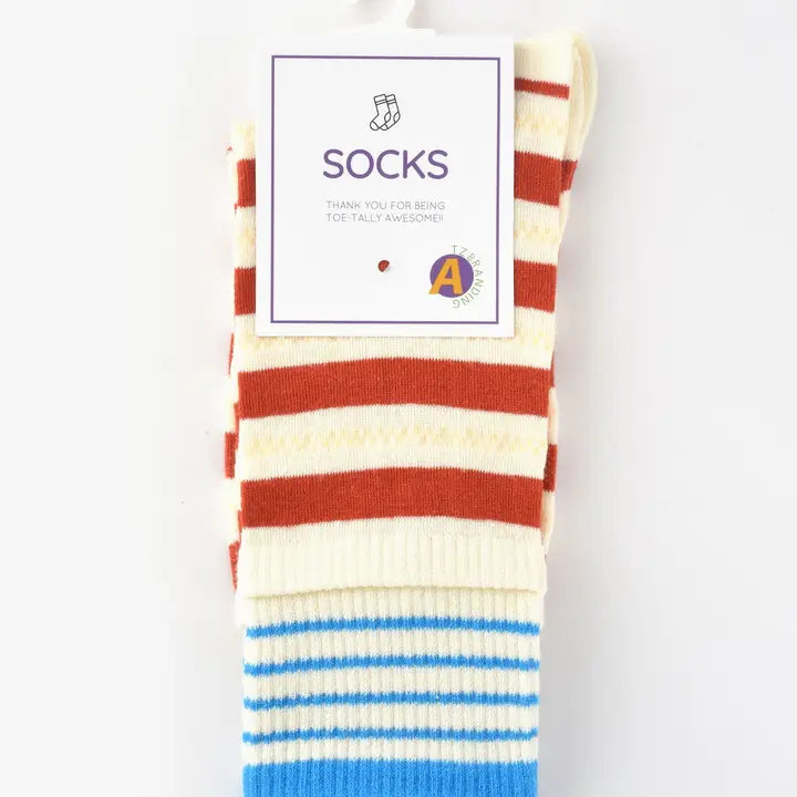Patchwork stripe mid-calf socks, alternate view