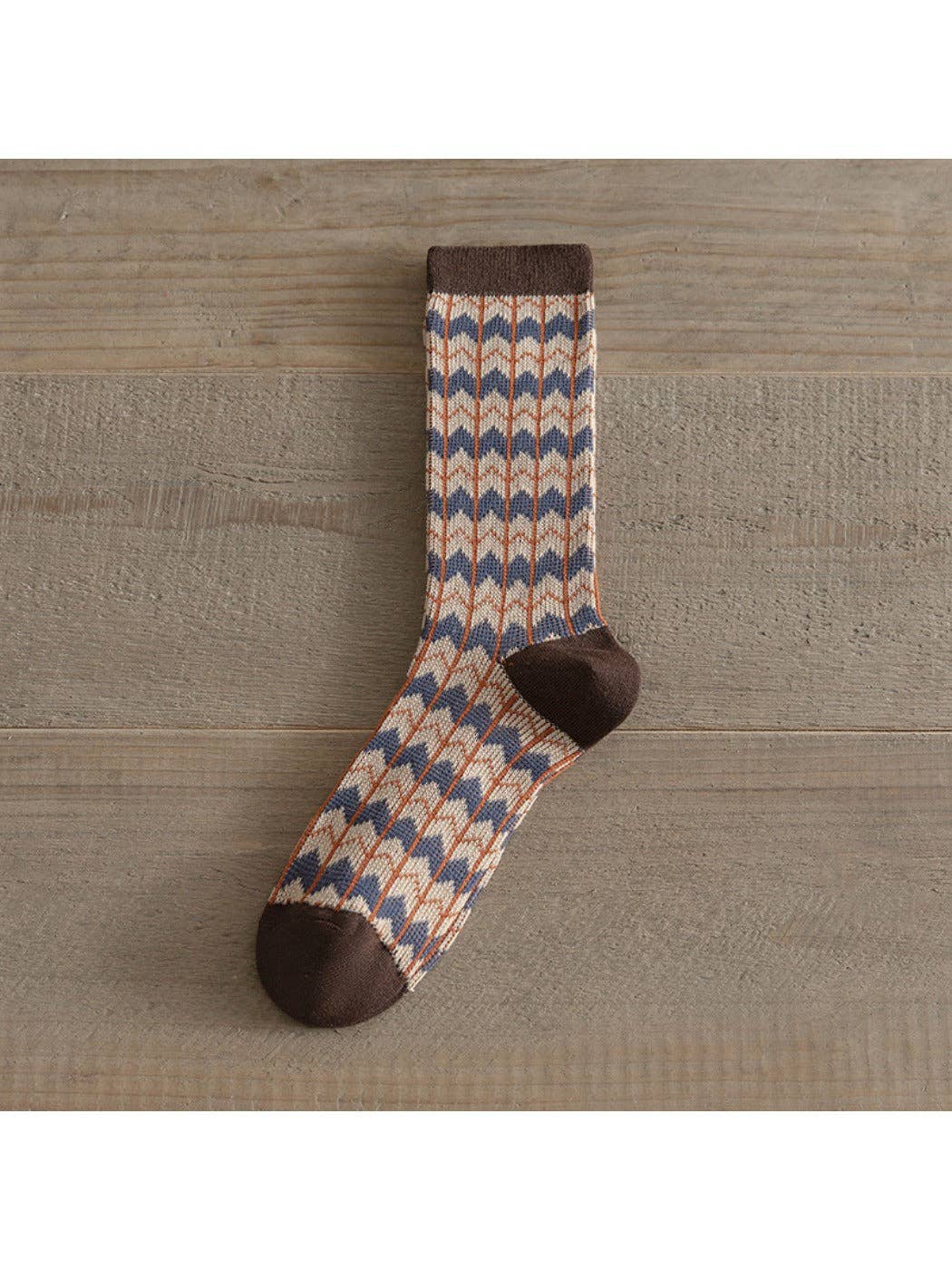 Brown patterned winter crew sock