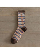 Brown patterned winter crew sock