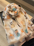 Khaki cat print scarf draped