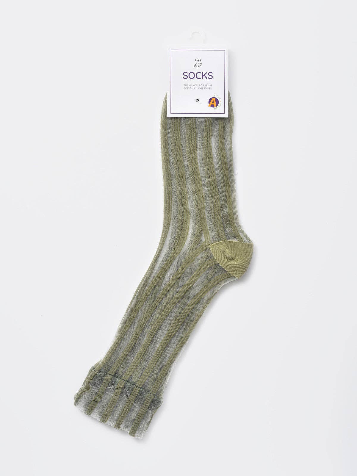 Green sheer stripe panel crew sock