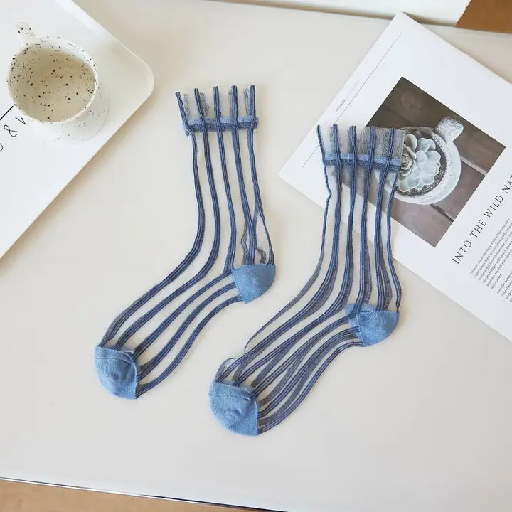 Sheer stripe panel crew socks, alternate view