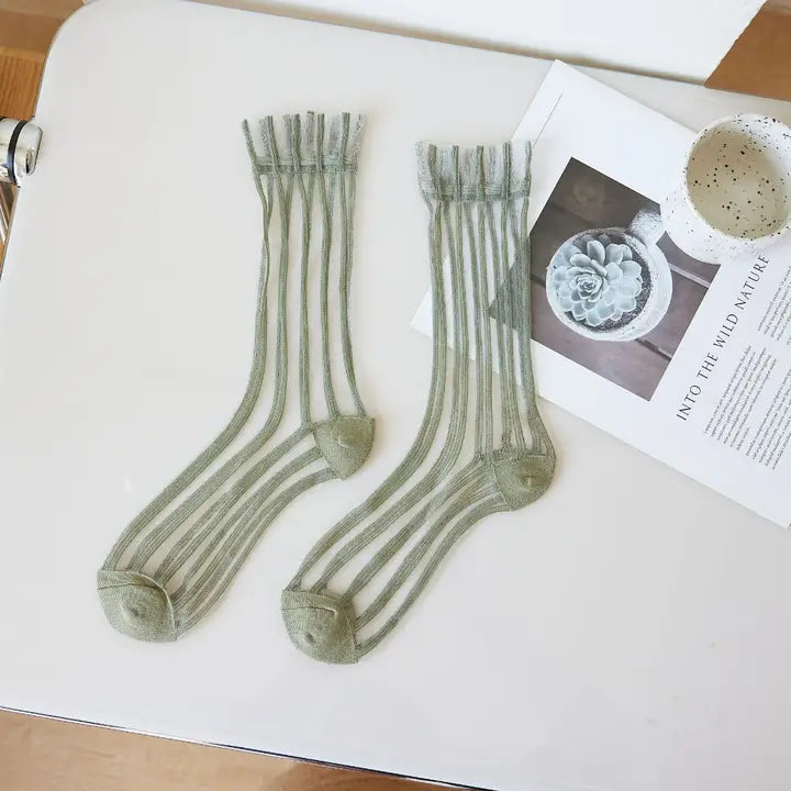 Sheer stripe panel crew socks, alternate view