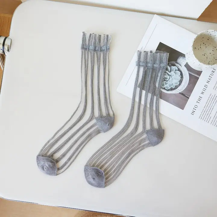 Sheer stripe panel crew socks, alternate view