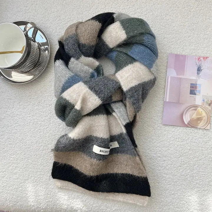 Striped fuzzy long scarf, alternate view