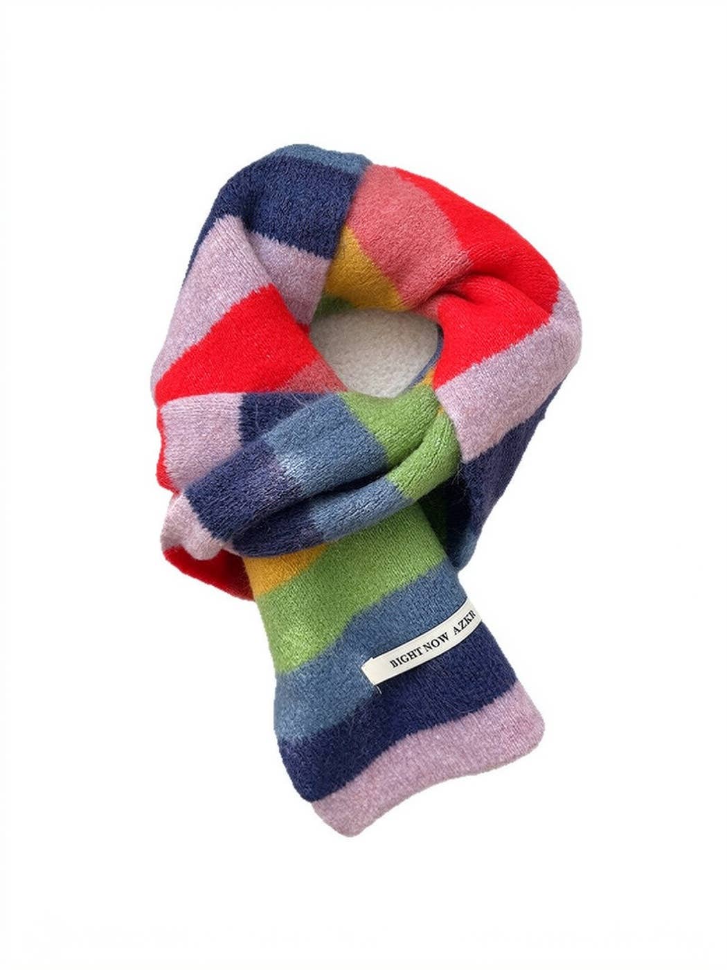 Red color block striped fuzzy long scarf