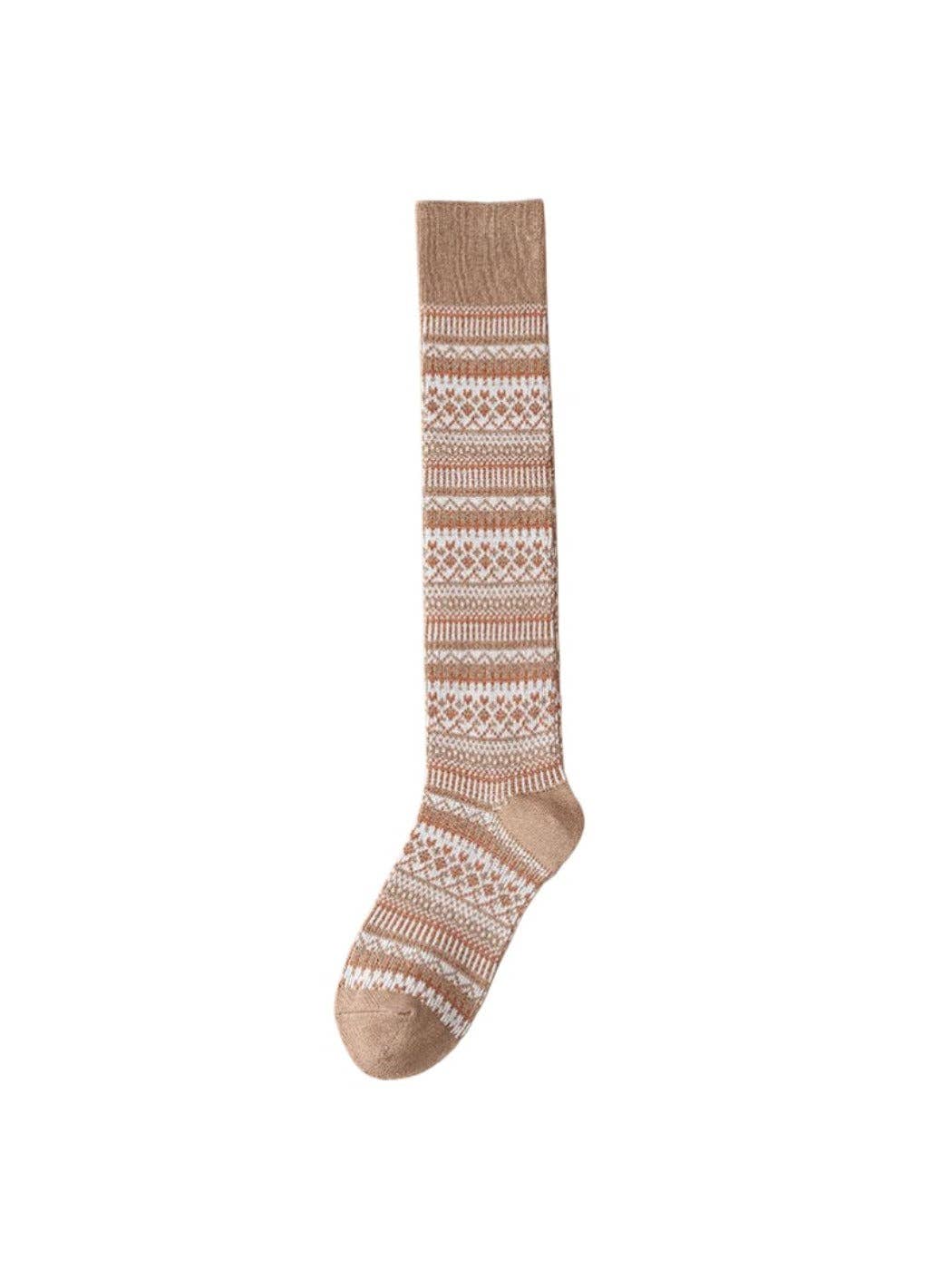Beige vintage striped knee-high sock