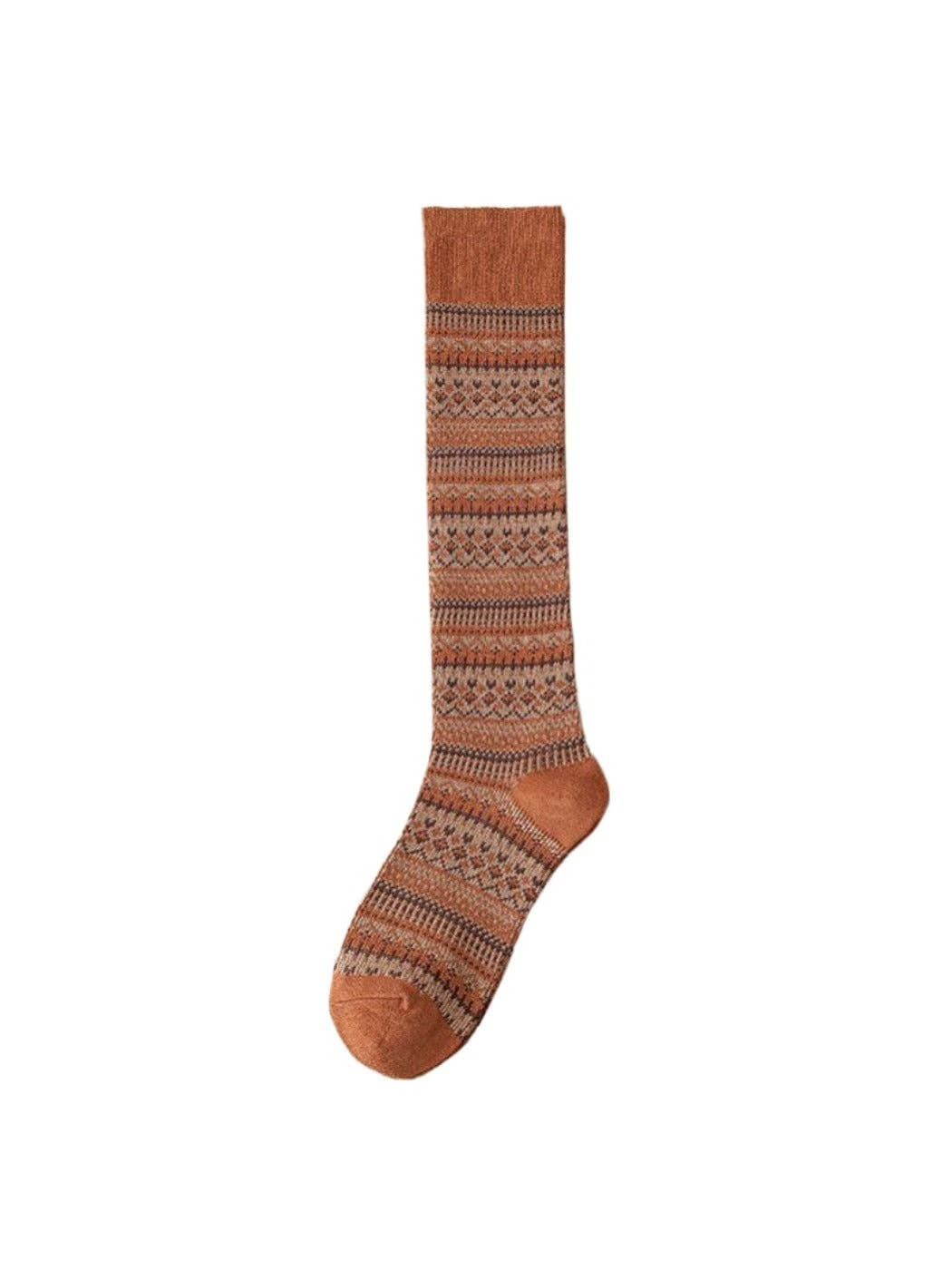 Brown vintage striped knee-high sock
