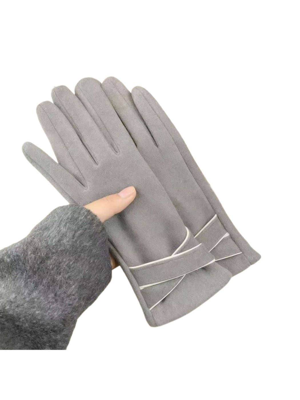 Grey warm touchscreen glove with contrast piping
