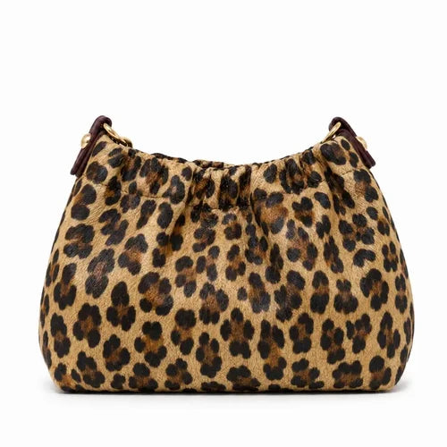 German Fuentes genuine leather crossbody bag with leopard print cowhide texture