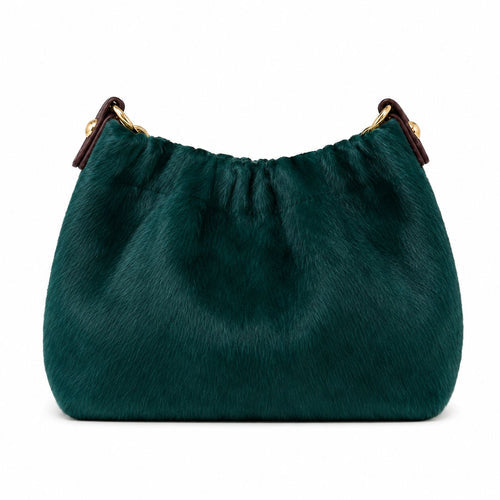 German Fuentes genuine leather crossbody bag with cowhide texture in petrol green