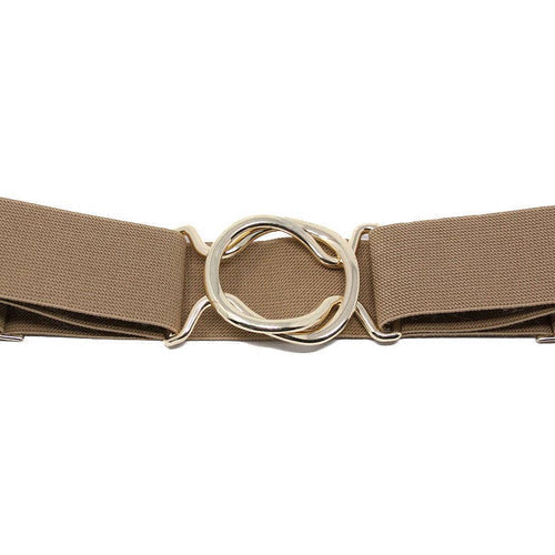 German Fuentes stretch belt with gold ring buckle in taupe