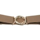 German Fuentes stretch belt with gold ring buckle in taupe