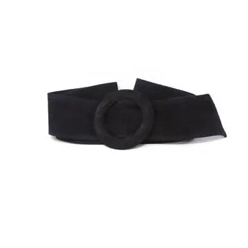 German Fuentes suede belt with circle buckle in navy